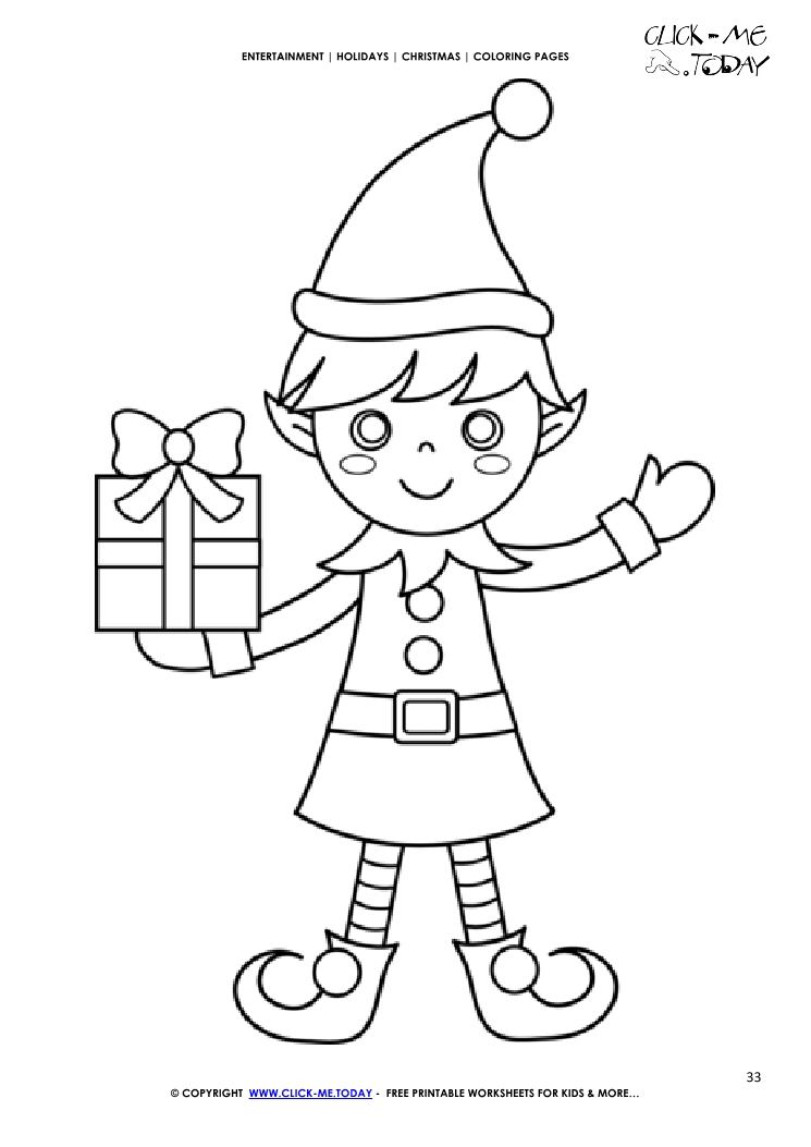 Elf with present Coloring page