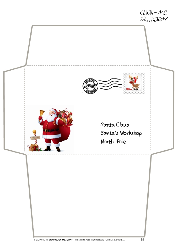 Envelope for Letter to Santa Claus craft -Black & White Santa Stamp-19