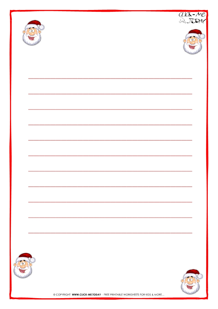 Printable Letter to Santa Claus paper - template with lines Santa Faces-13