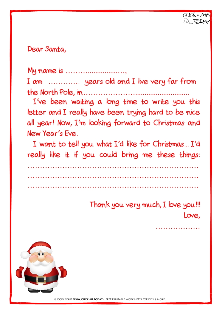 Ready letter to Santa Claus template -  More text  -cute Santa-16 width=