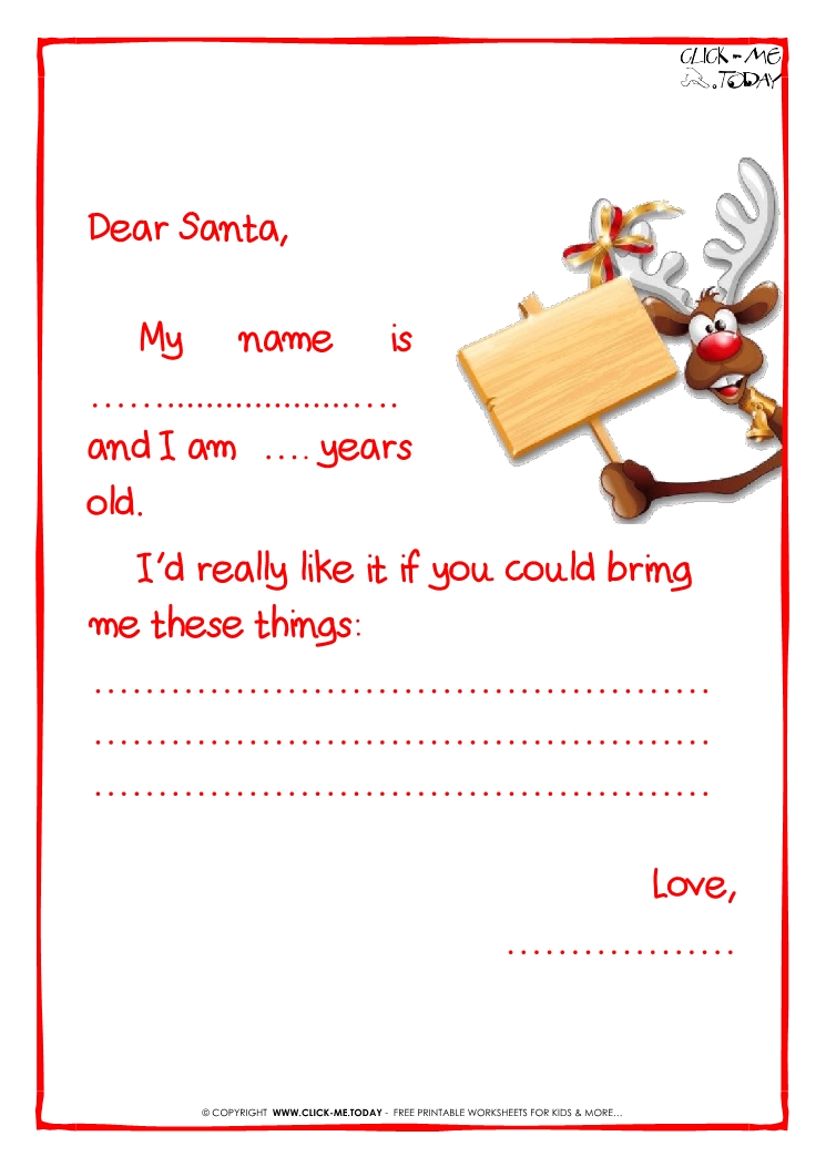 Ready letter to Santa Claus template -  Less text -reindeer-2