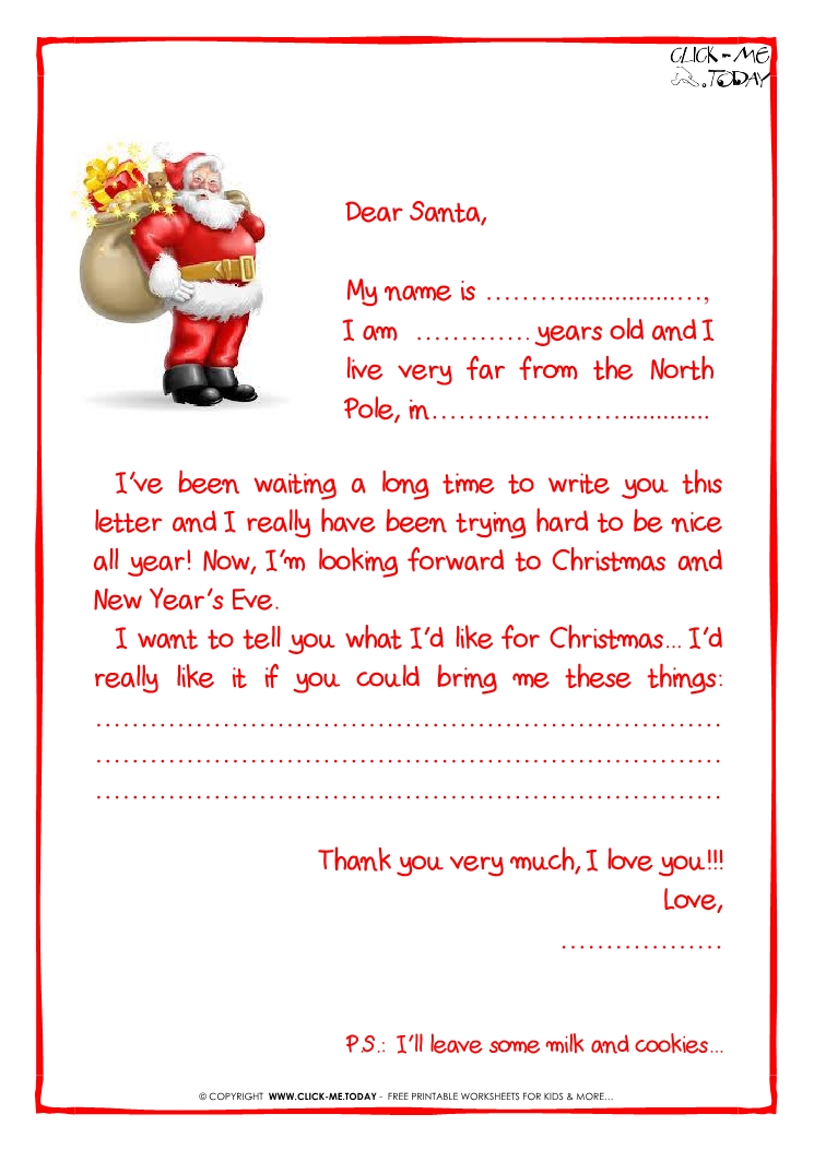Printable sample letter to Santa Claus - with PS -Santa presents-28