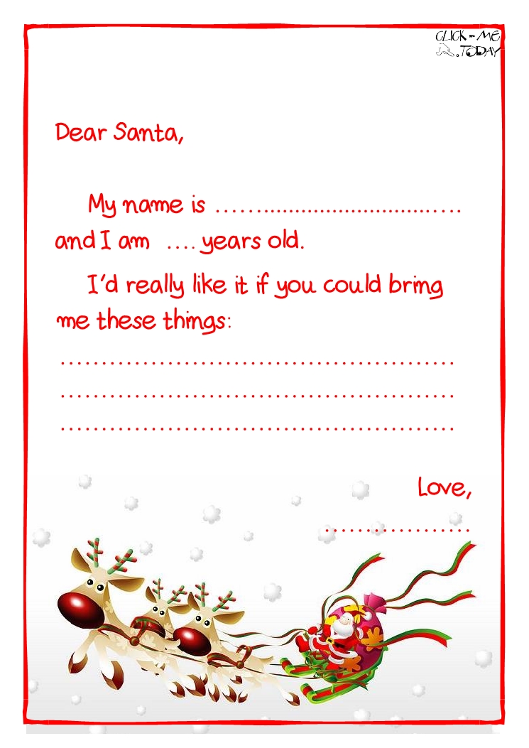 Ready letter to Santa Claus template -  Less text -sleigh-4