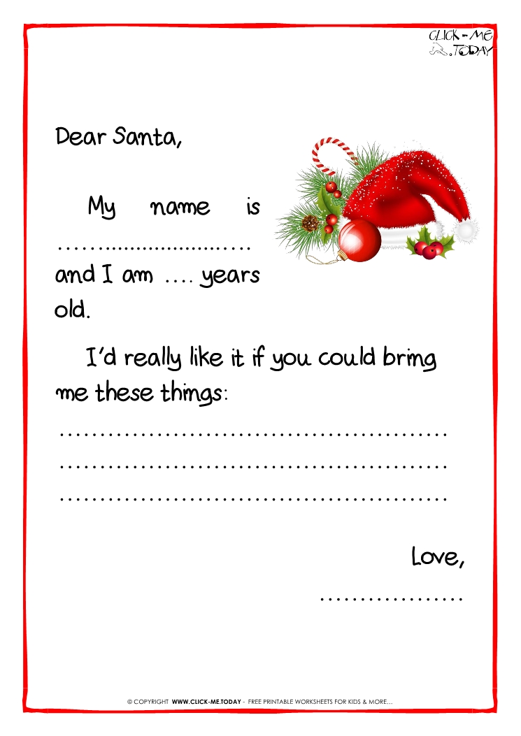 Printable Example Santa Claus short Letter Black & White template -Santa Hat-41