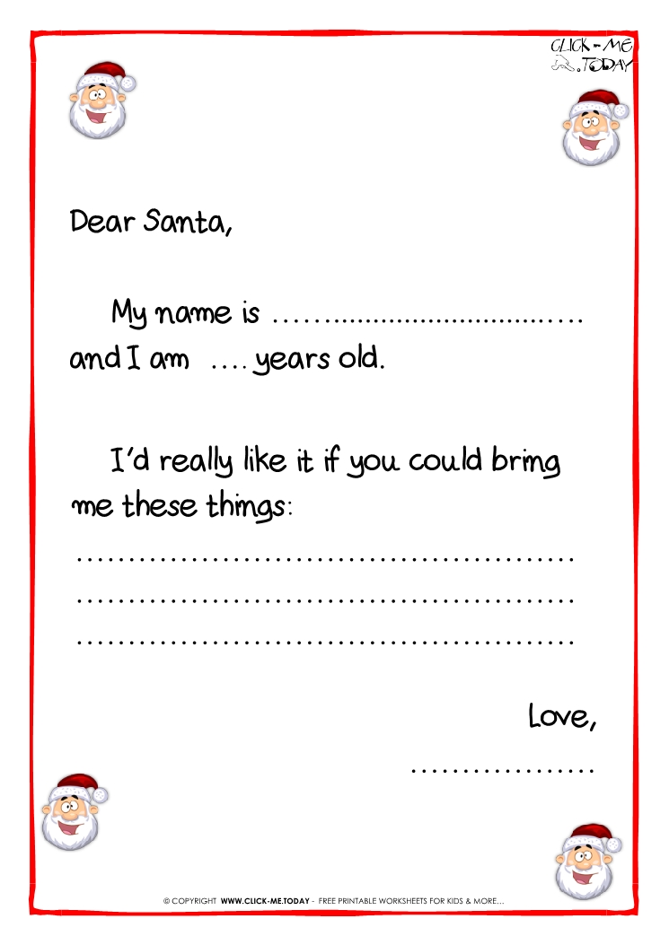 Printable Example Santa Claus short Letter Black & White template -Santa Faces-43