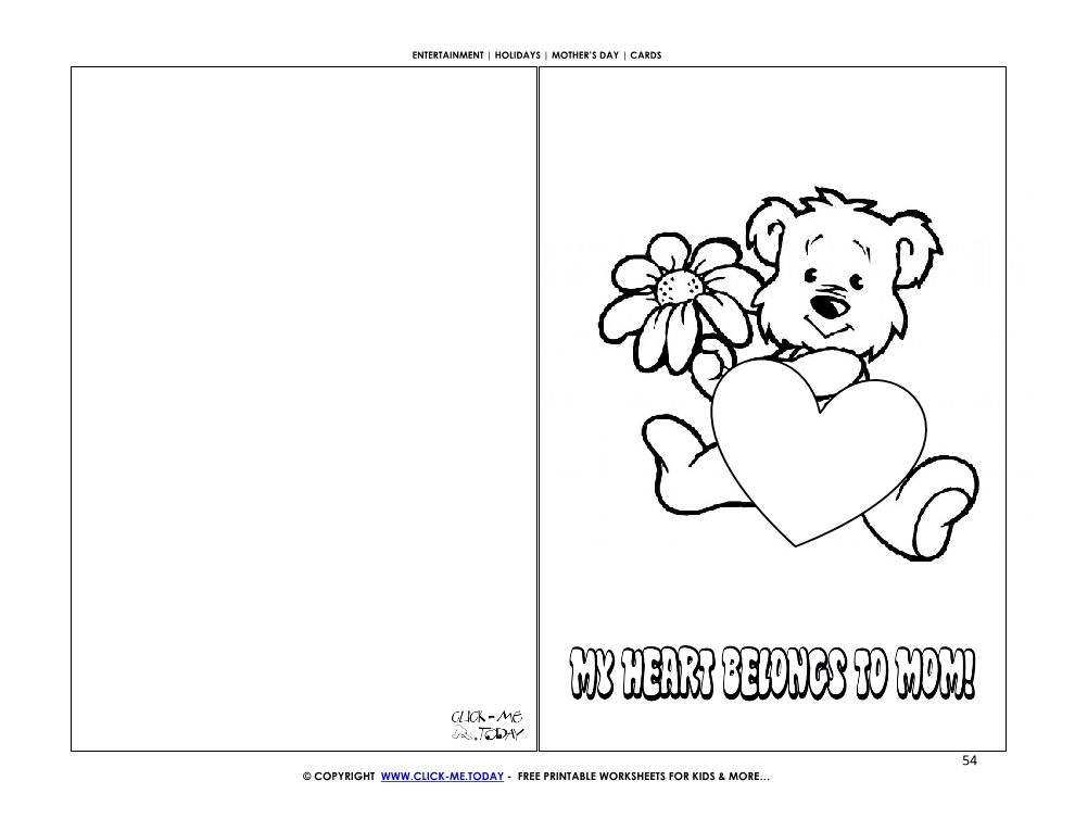 Mother's Day card bear with flower & heart - My heart belongs to mom