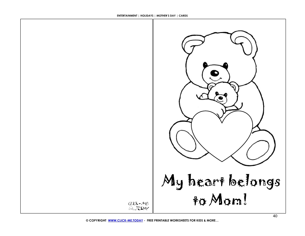 Mother's Day card bear, baby & heart - My heart belongs to Mom