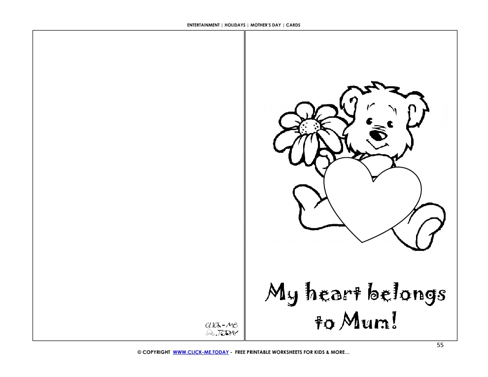 Mother's Day card little bear, flower & heart - My heart belongs to mum
