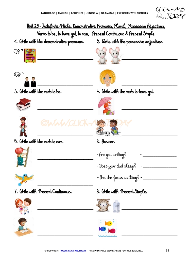 Grammar Exercises Pictures - Revision Junior A 2