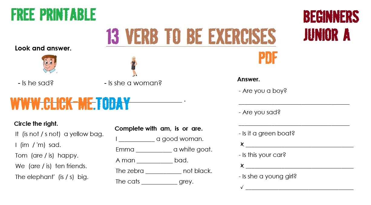 VERB TO BE EXERCISES JUNIOR A PDF WITH ANSWERS