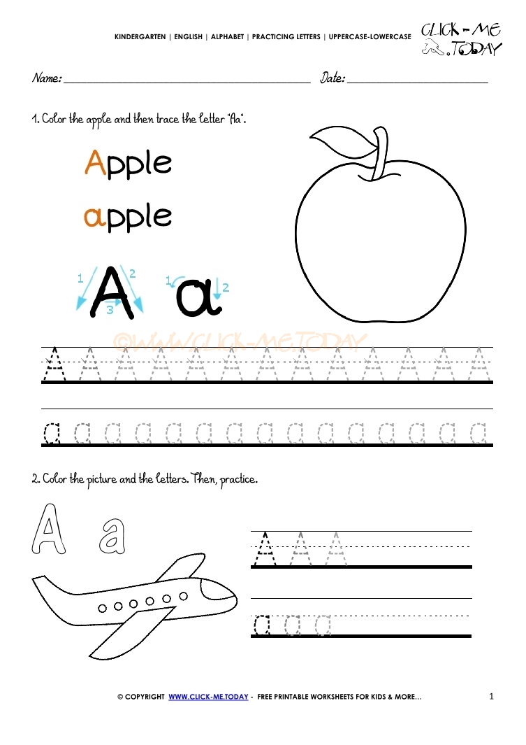 Alphabet tracing worksheets - Letter A