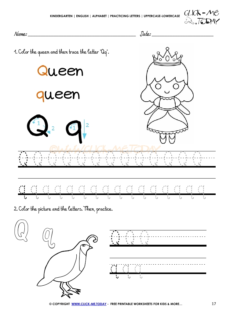 Alphabet tracing worksheets - Letter Q