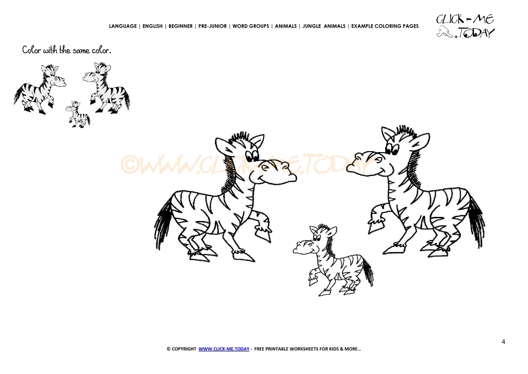 Example coloring page Zebras - Color picture of Zebras 