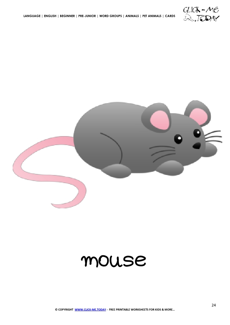 Printable Pet Animal Mouse wall card -  Mouse flashcard