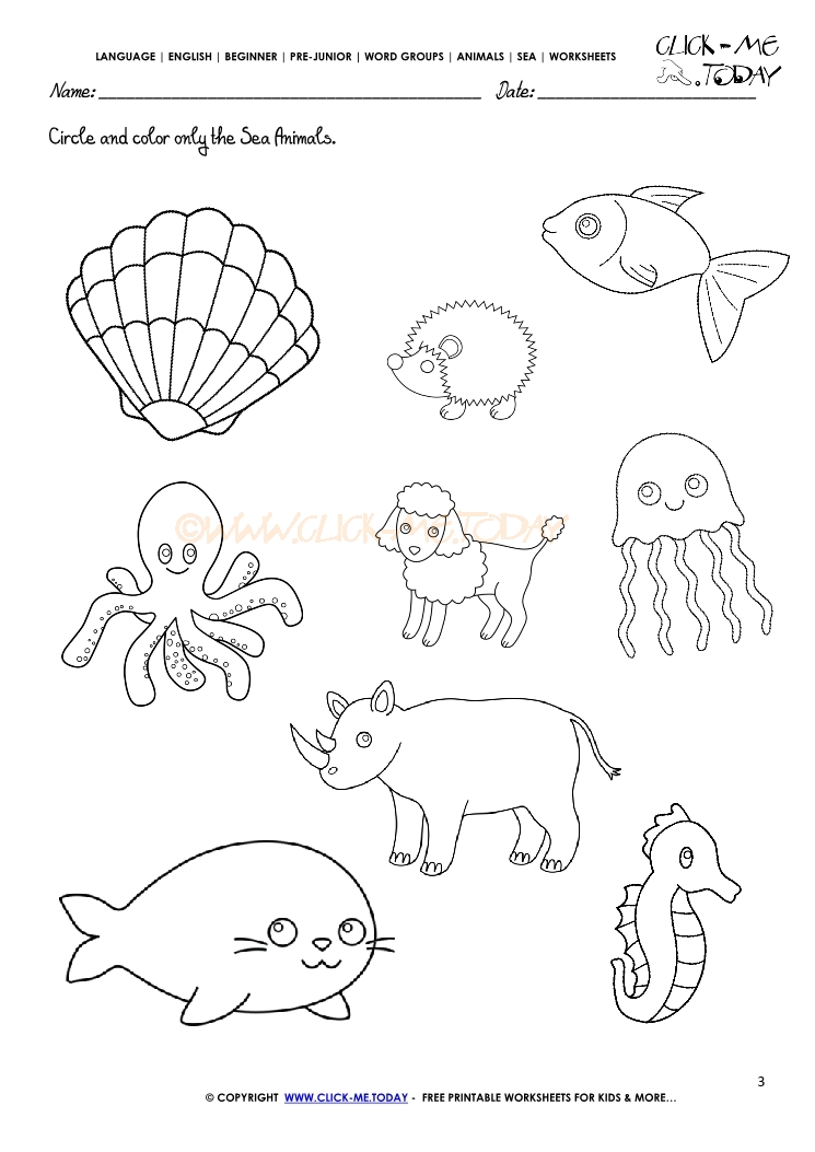 Sea Animals Worksheet - Activity sheet Circle 3