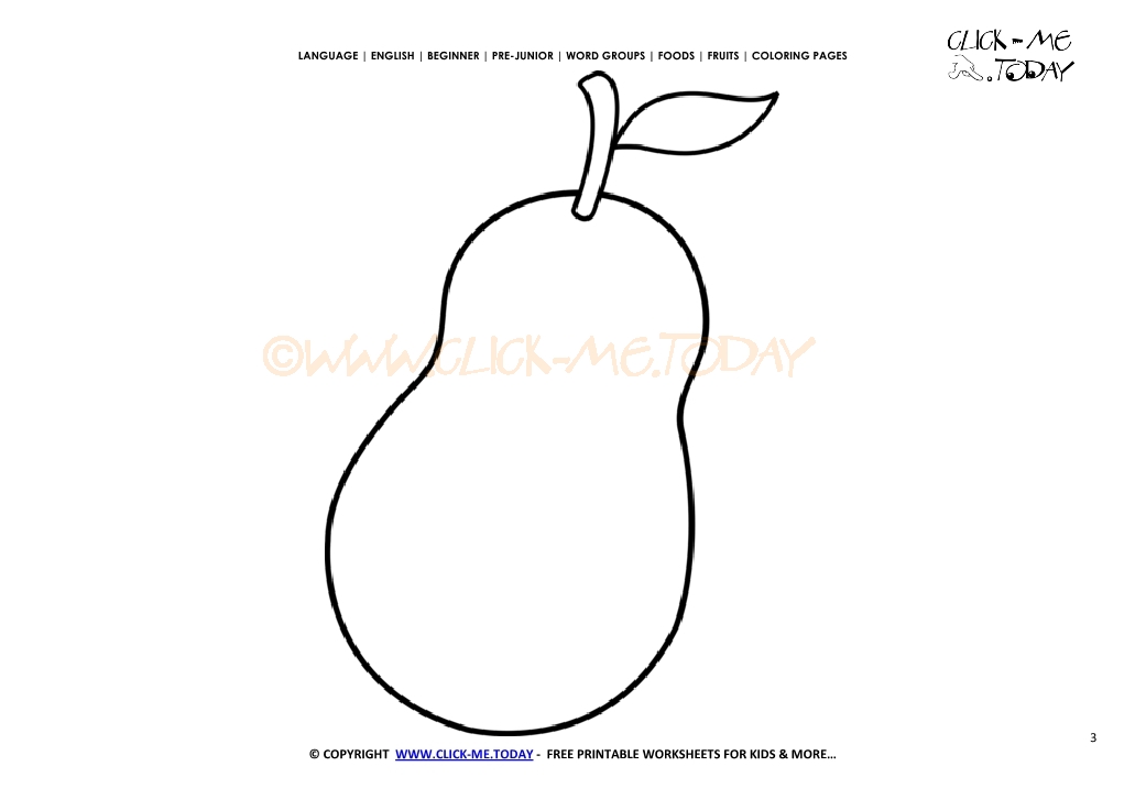 Pear coloring page - Free printable Pear cut out template