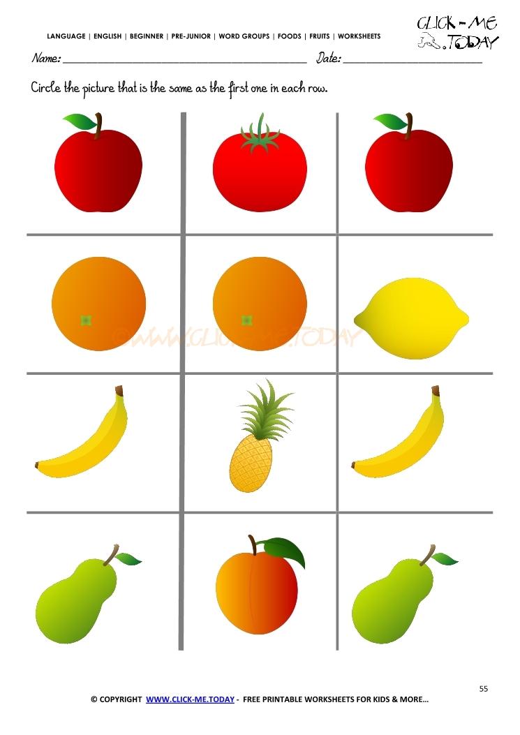 Fruits Worksheet 55 - Circle the same fruit