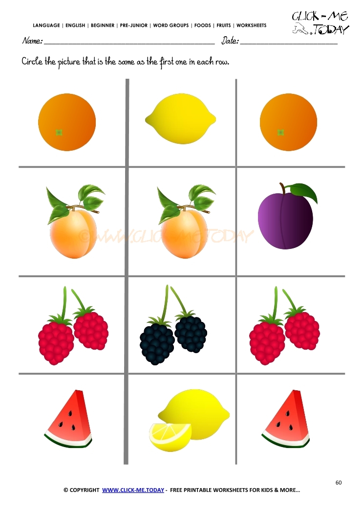 Fruits Worksheet 60 - Circle the same fruit