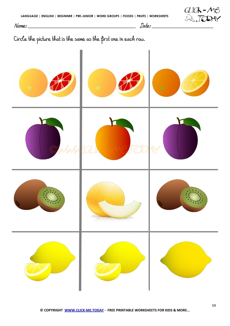Fruits Worksheet 59 - Circle the same fruit worksheet