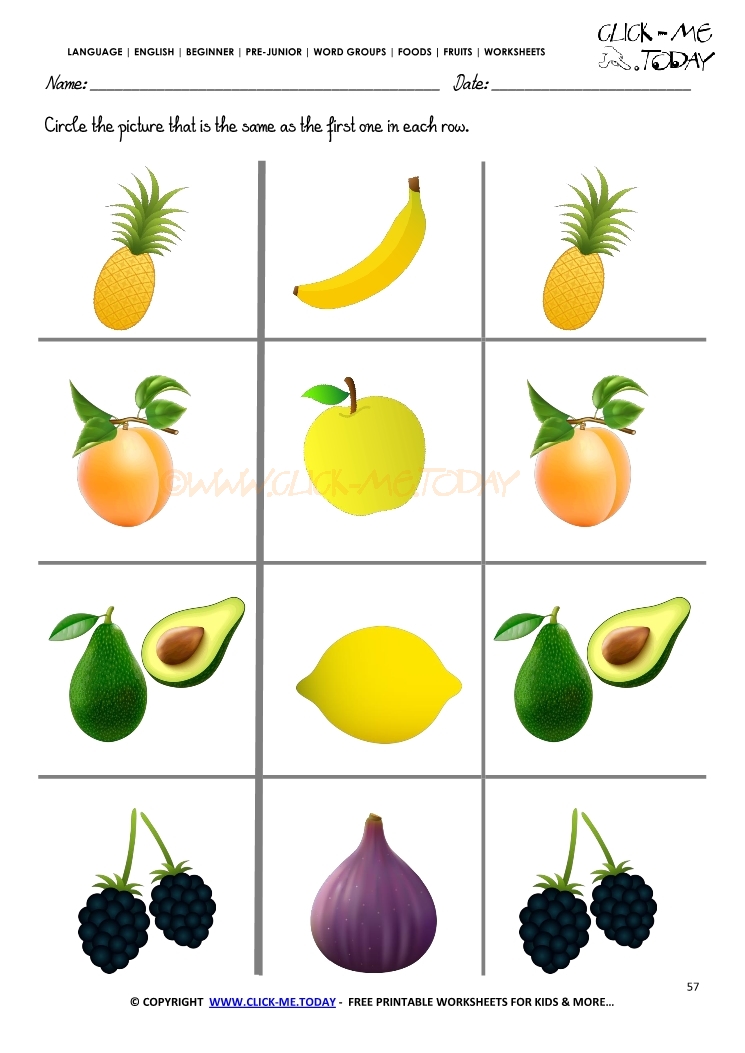 Fruits Worksheet 57 - Circle the same fruits
