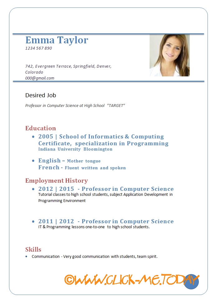 Application job resume format