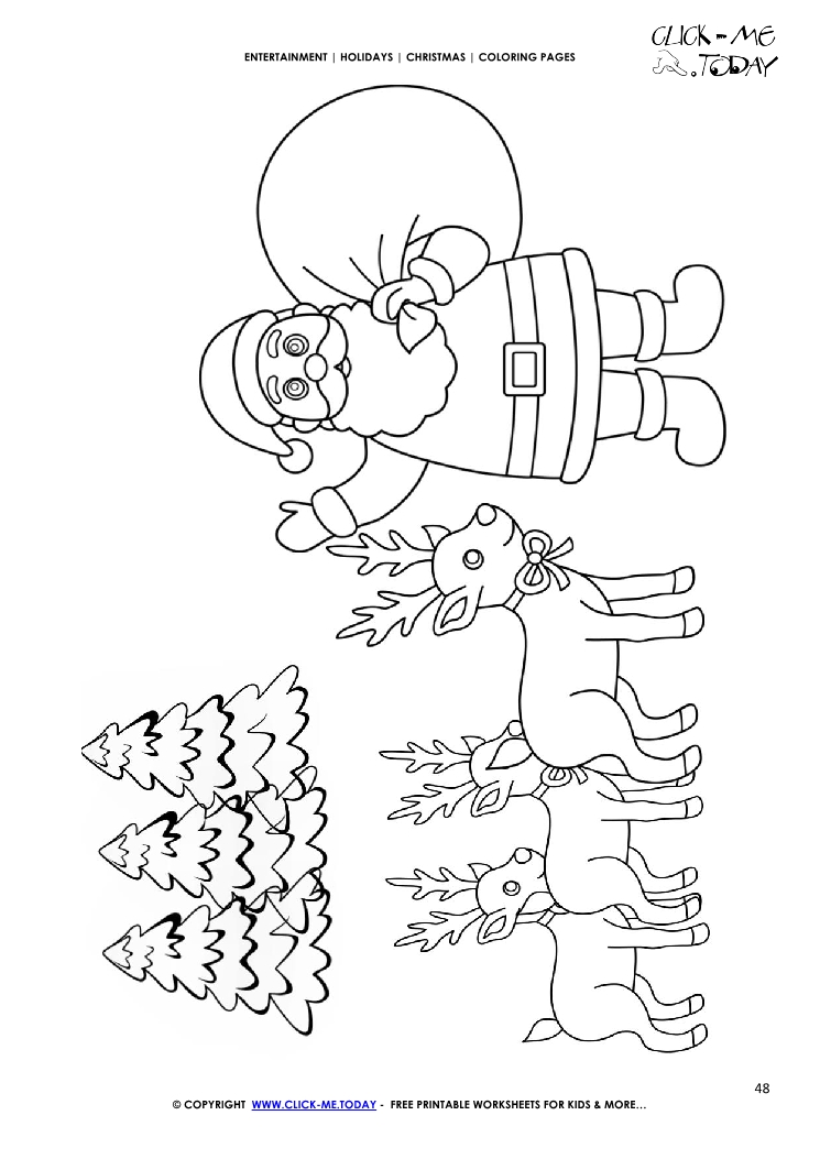 Reindeers, Santa & Firs Coloring page