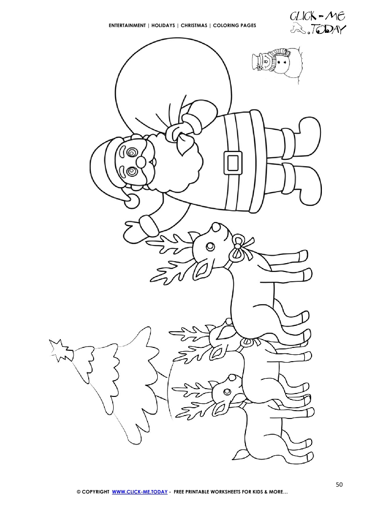 Reindeers, Santa Claus & Snowman Coloring page