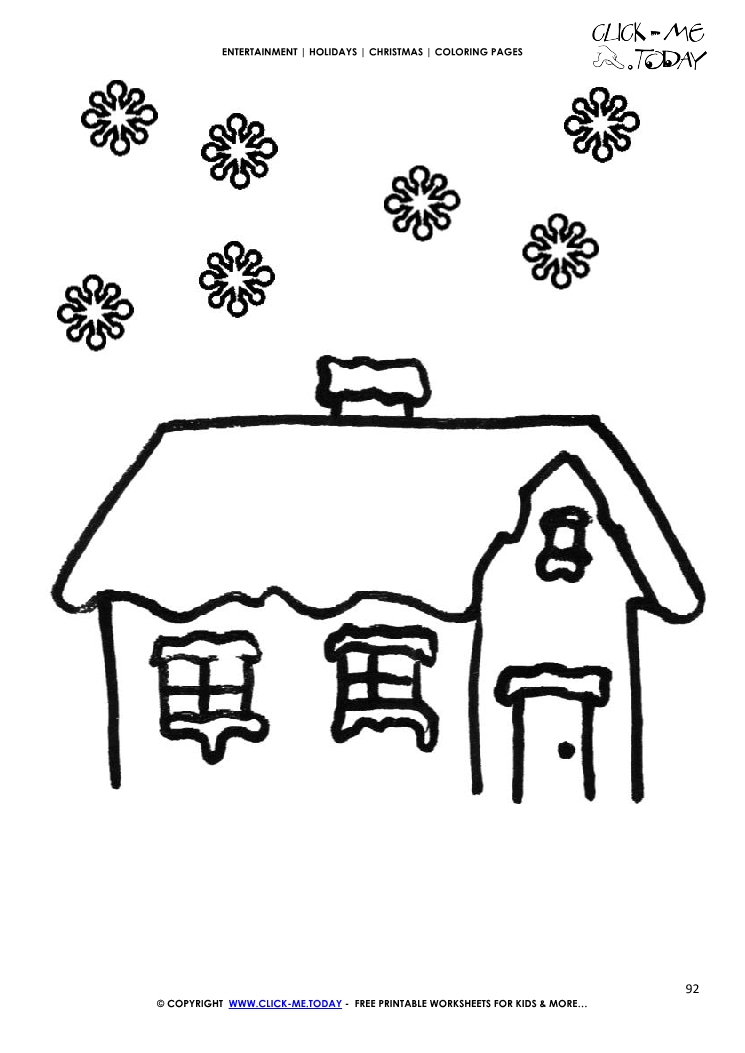 Snow covered house Coloring page