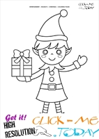 Elf with present Coloring page