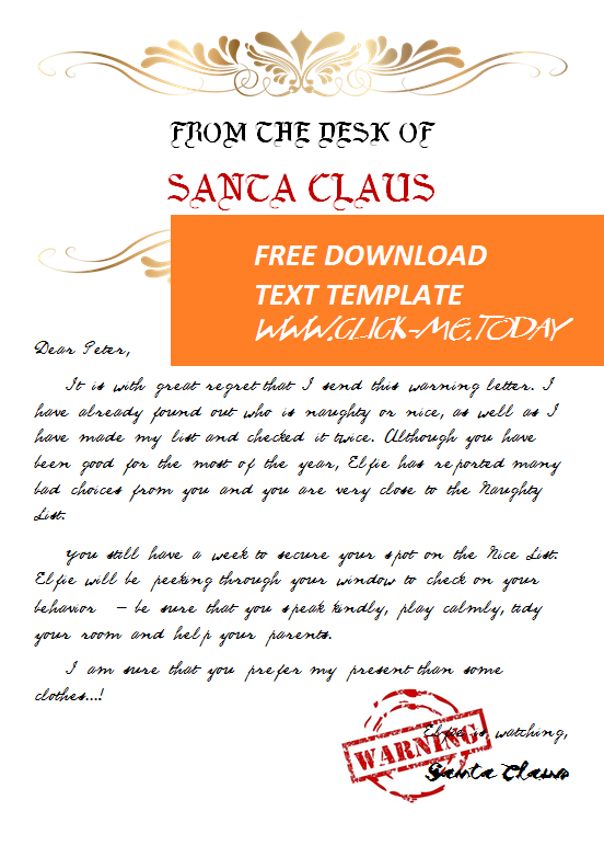 Free Printable Naughty Letter From Santa