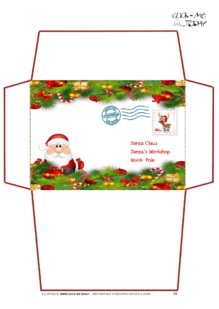 Printable Letter To Santa Claus Envelope Template Xmas Decoration 10