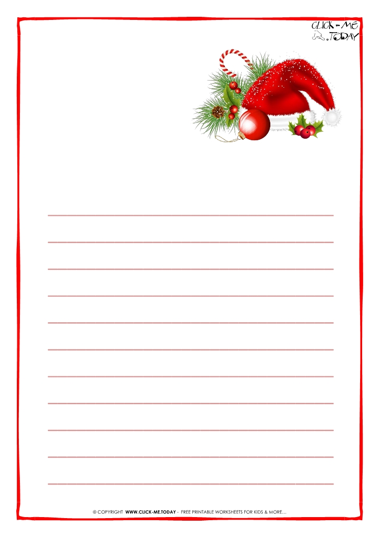 Letter to Santa Claus paper - blank template with lines Santa hat-11