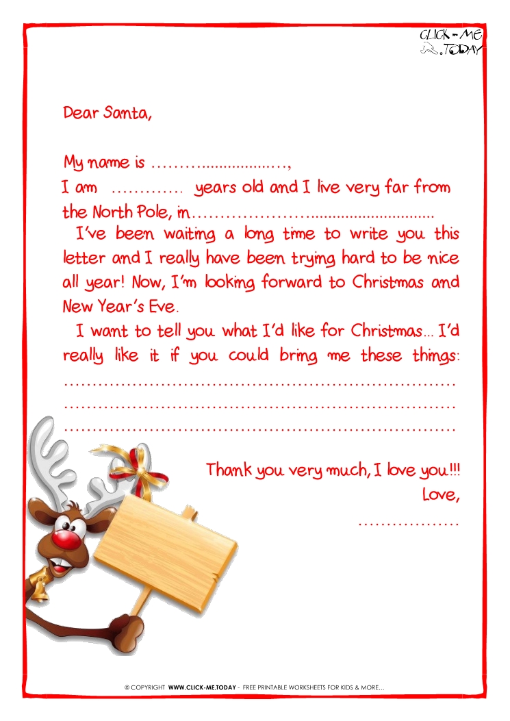 Ready letter to Santa Claus template -  More text -reindeer-12