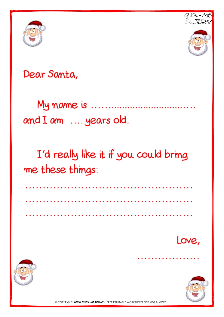 Ready letter to Santa Claus template -  Less text -Santa face-3