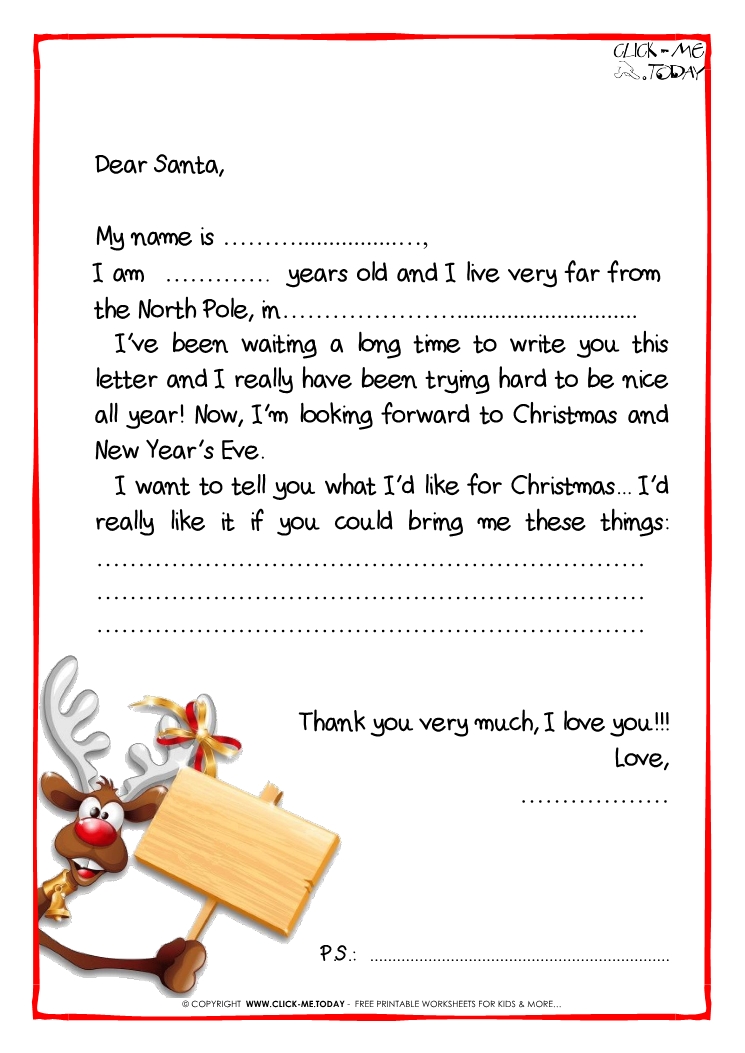 Letter to Santa Claus Black & White free template - PS -Reindeer-32