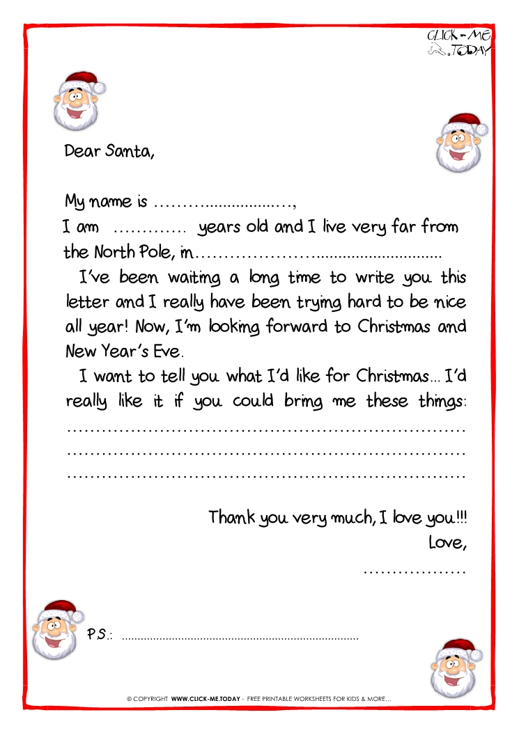 Letter to Santa Claus Black & White free template - PS -Santa faces-33