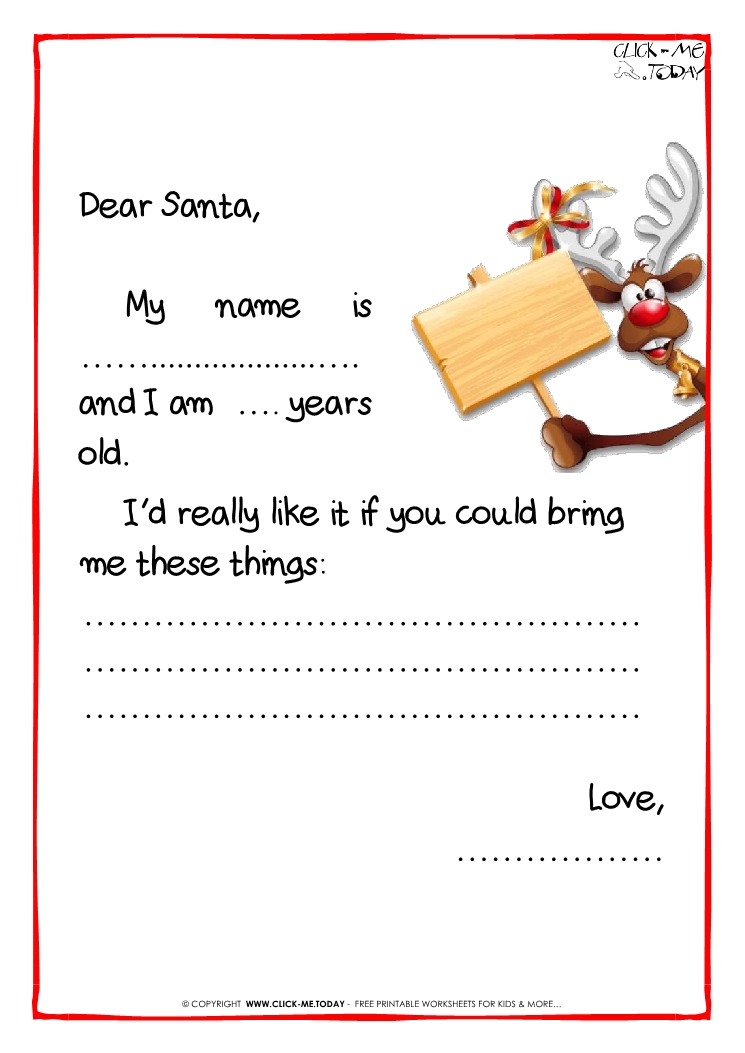 Printable Example Santa Claus short Letter Black & White template -Reindeer-42