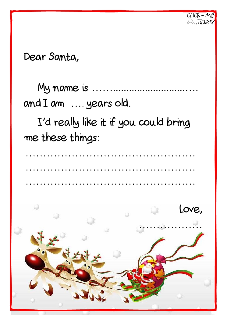 Printable Example Santa Claus short Letter Black & White template -Sleigh-44