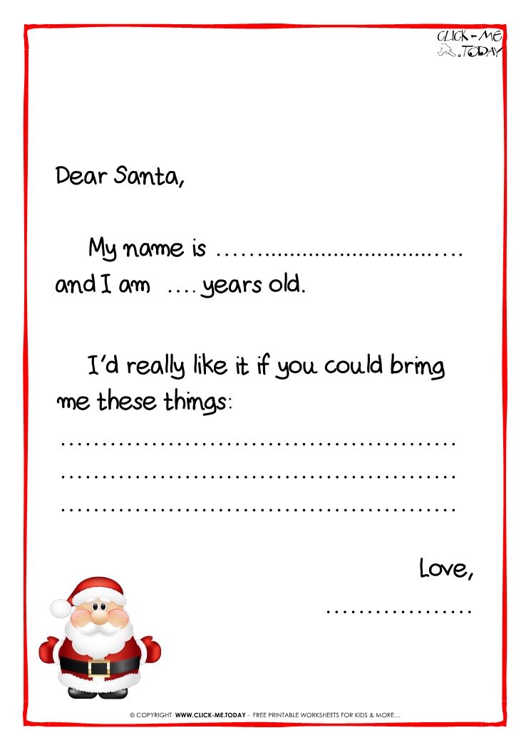 Printable Example Santa Claus short Letter Black & White template -Cute Santa-46