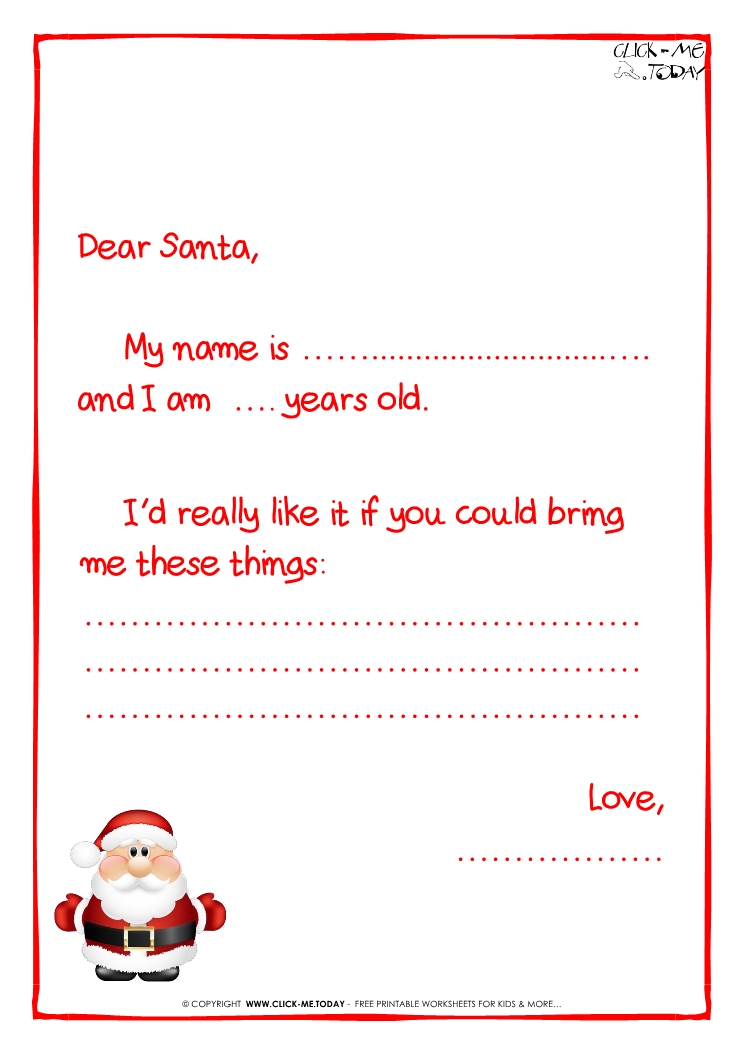 Ready letter to Santa Claus template -  Less text -cute Santa-6