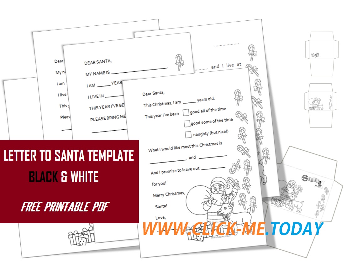 FREE PRINTABLE LETTER TO SANTA WRITING SET BLACK & WHITE PDF