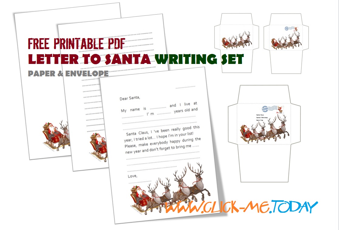 FREE PRINTABLE LETTER TO SANTA WRITING SET PAPER ENVELOPE PDF