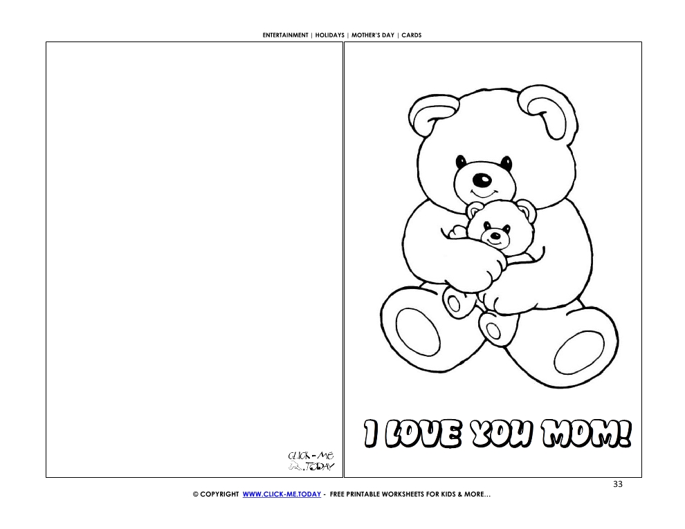 Mother's Day card mother bear & baby - I love you Mom