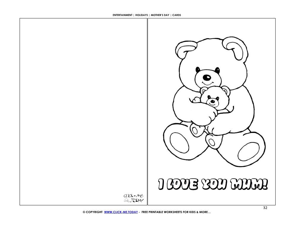 Mother's Day card mother bear & baby - I love you Mum