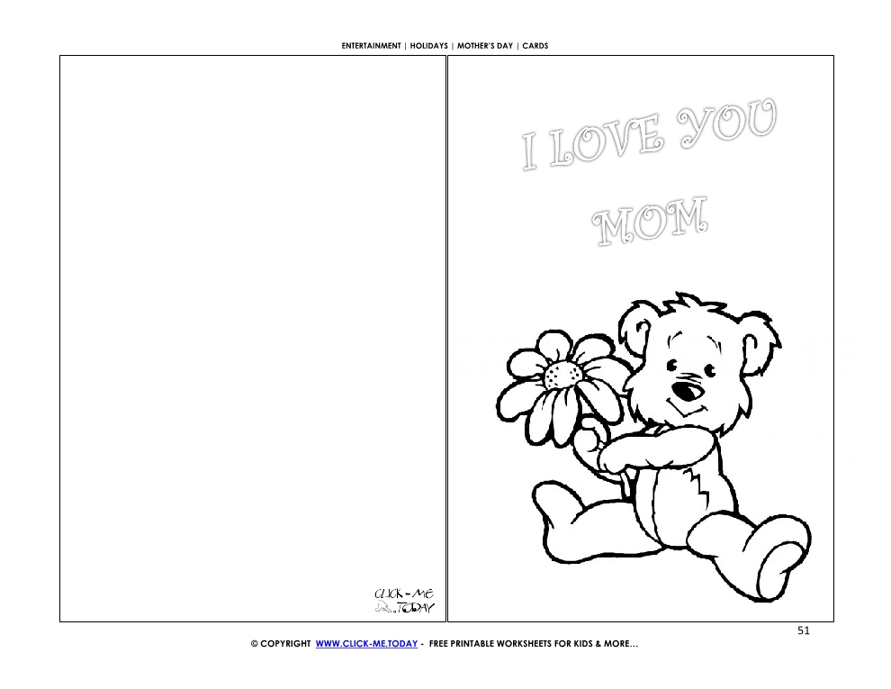 Mother's Day card bear with flower - I love you mom