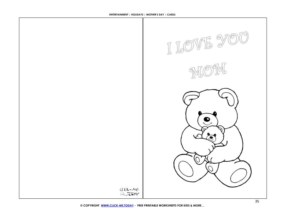 Mother's Day card mother bear & baby - I love you Mom