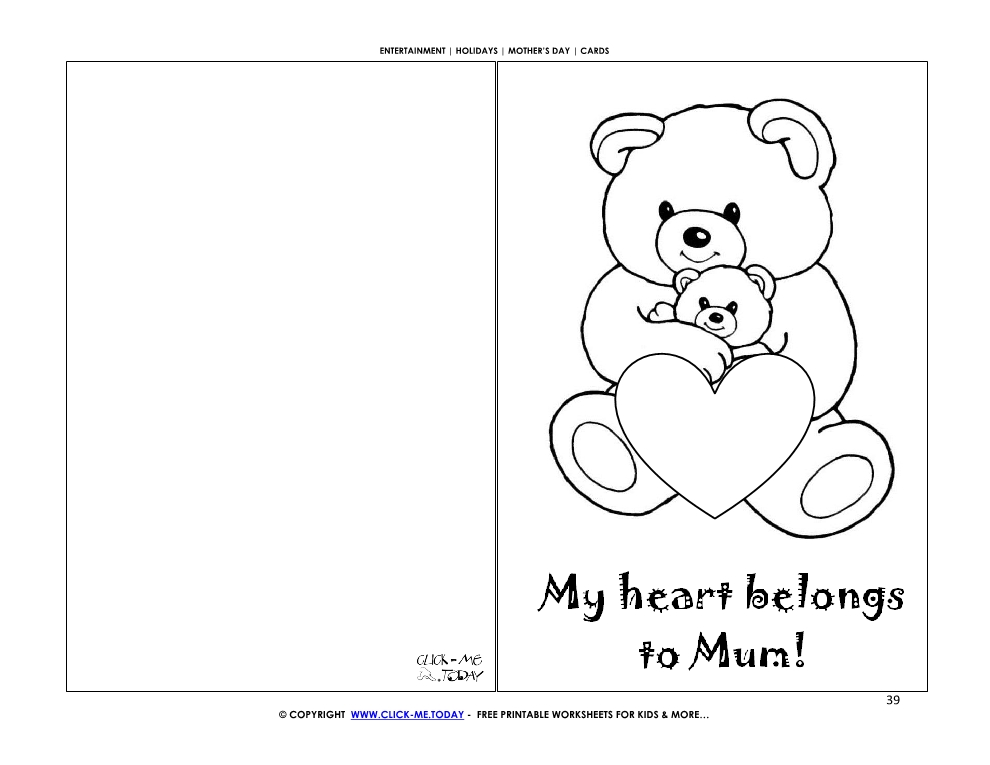 Mother's Day card bear, baby & heart - My heart belongs to Mum