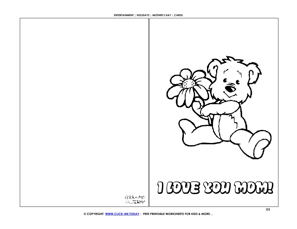 Mother's Day card cute bear with flower - I love you mom