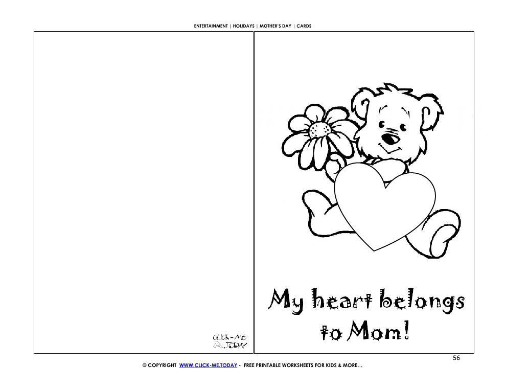 Mother's Day card little bear, flower & heart - My heart belongs to mom