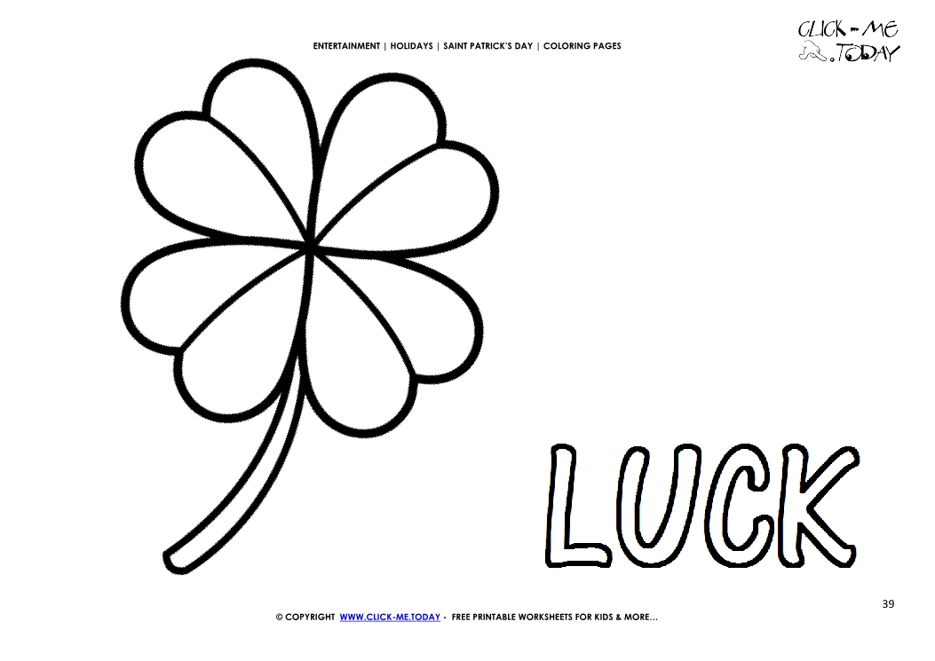 St. Patrick's Day Coloring page: 39 Four Leaf Clover Luck